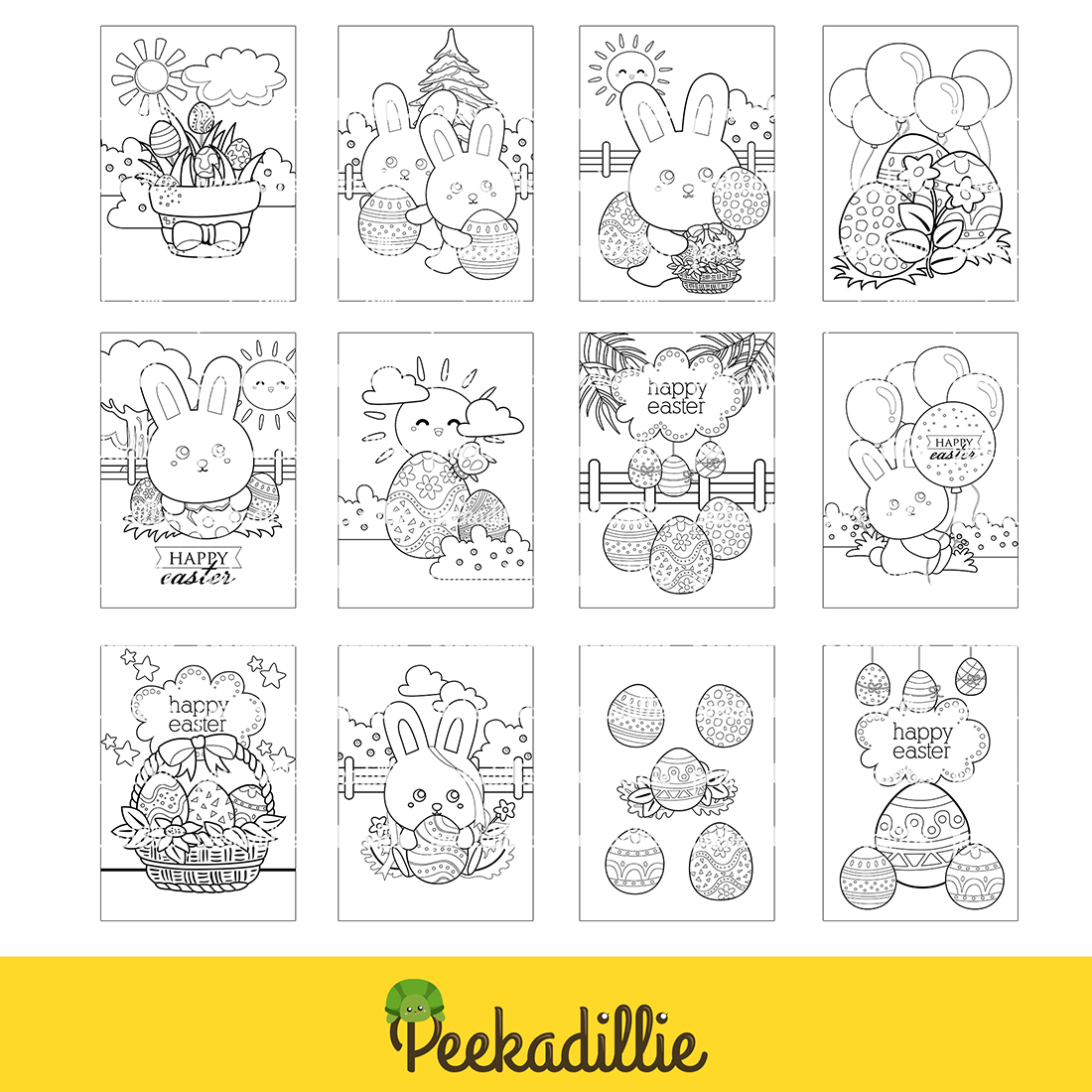 Easter Bunny Holiday Eggs Coloring Pages Activity For Kids And Adult preview image.