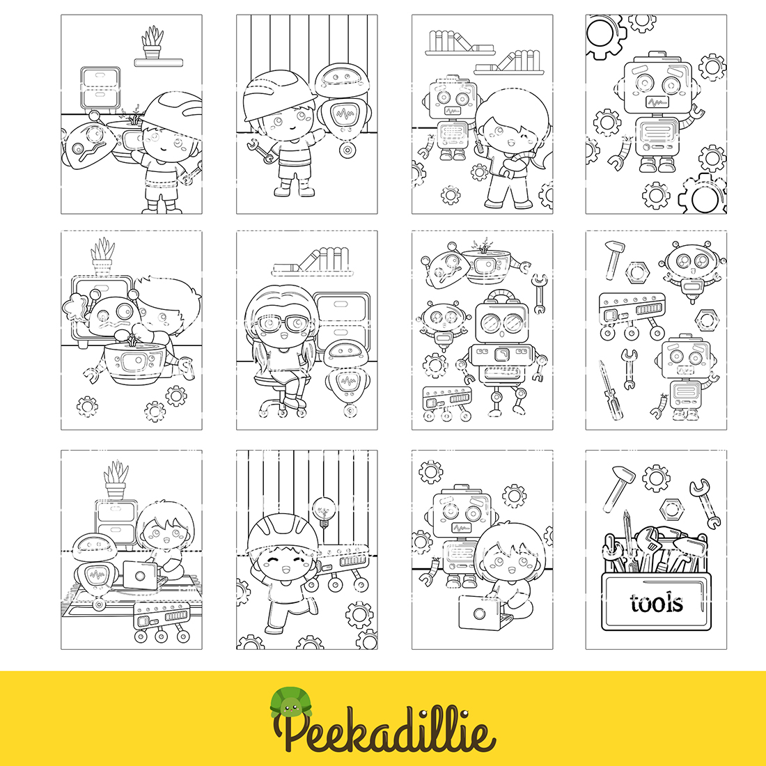 Kids Repair Robot Engineer Coloring Pages Activity For Kids And Adult preview image.