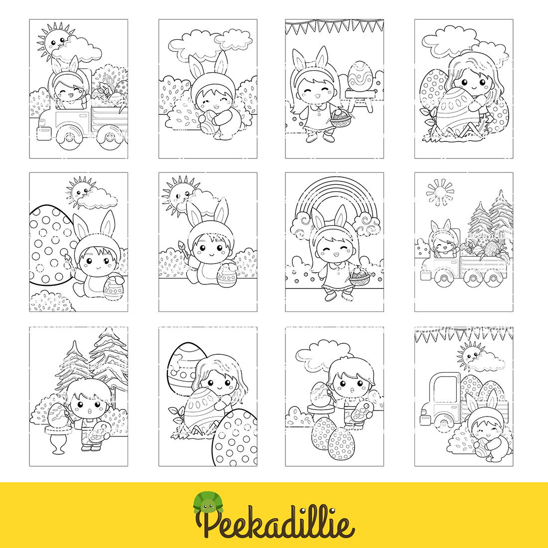 Holiday Easter Eggs Coloring Pages Activity For Kids And Adult preview image.