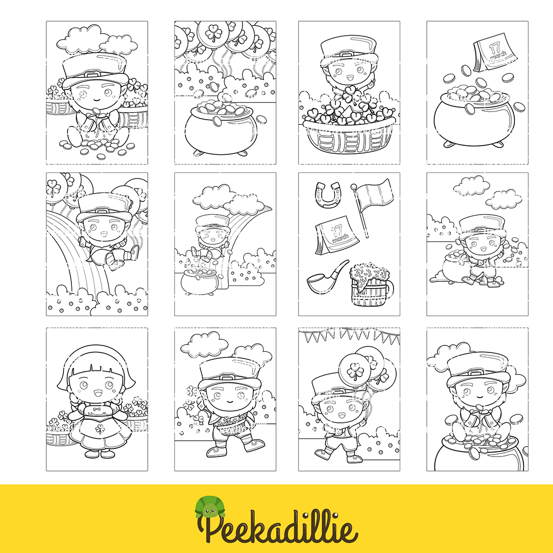 St Patrick Day Holiday Irish Green Coloring Pages Activity For Kids And Adult preview image.