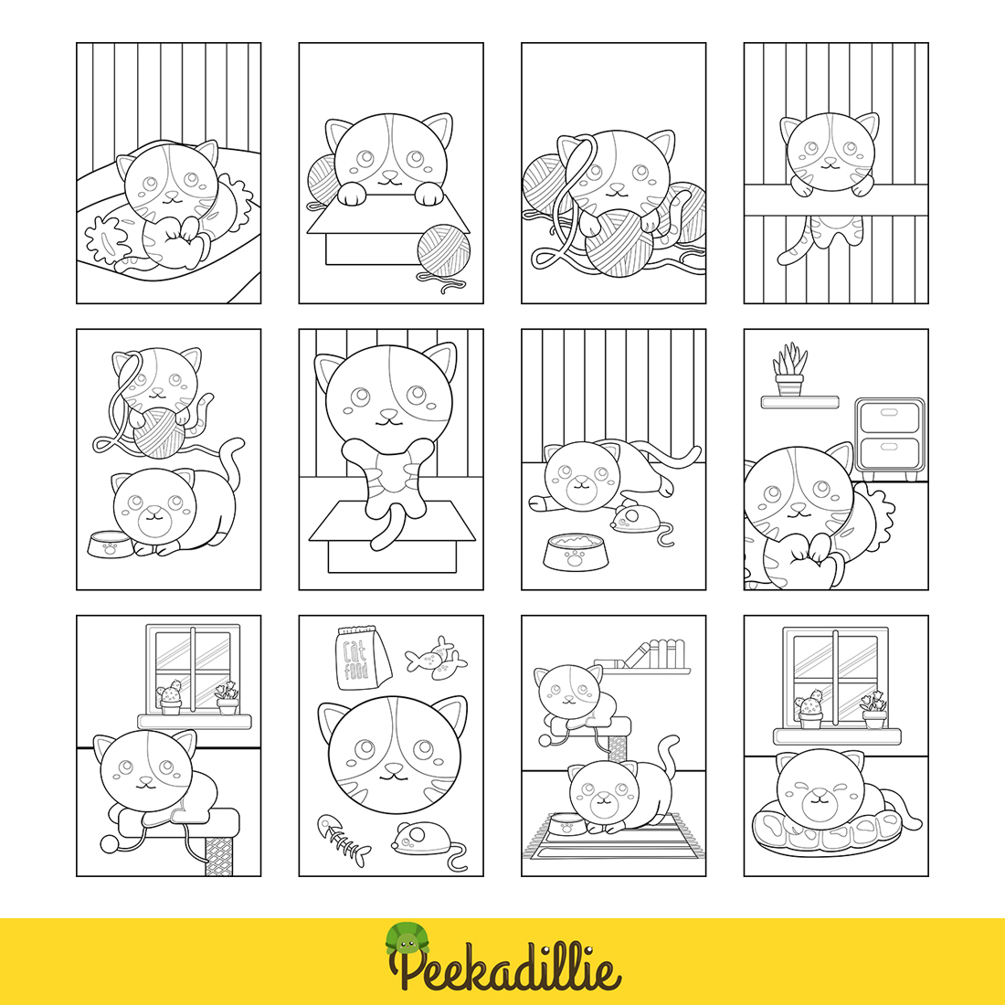 Cute Cat Animal Coloring Pages Activity For Kids And Adult preview image.