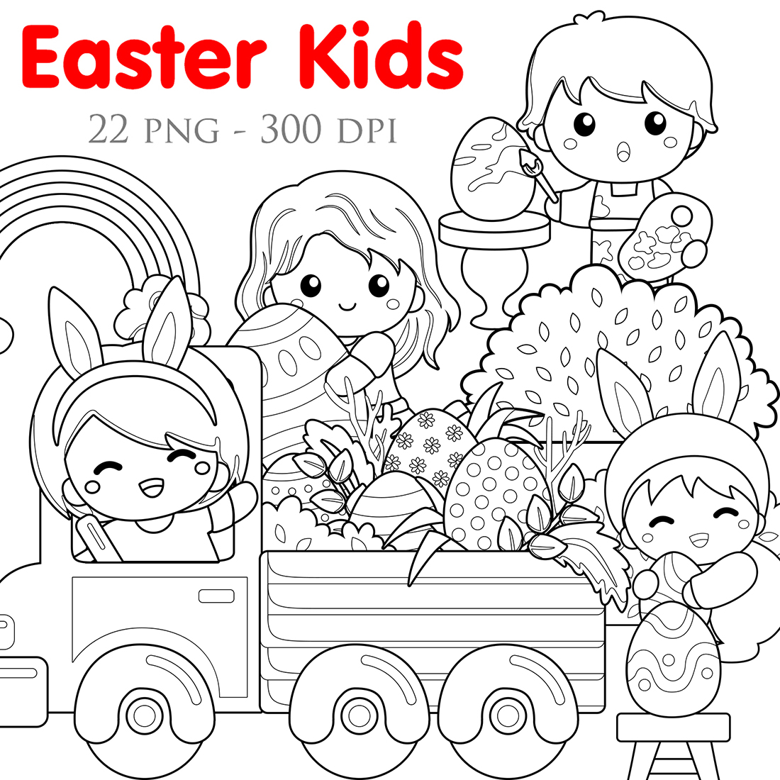 Holiday Easter Egg Kids Colorful Scrapbook Digital Stamp cover image.