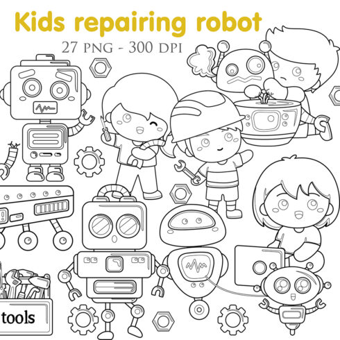 Repair Robot Engineer Scrapbook Digital Stamp cover image.