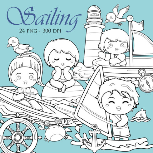 Sailing Nautical Sea Scrapbook Digital Stamp cover image.