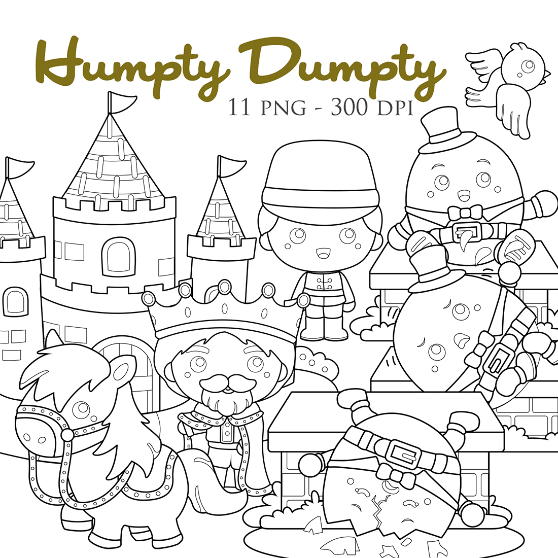 Humpty Dumpty Classic Rhymes Song Story Kids Colorful Scrapbook Digital Stamp cover image.