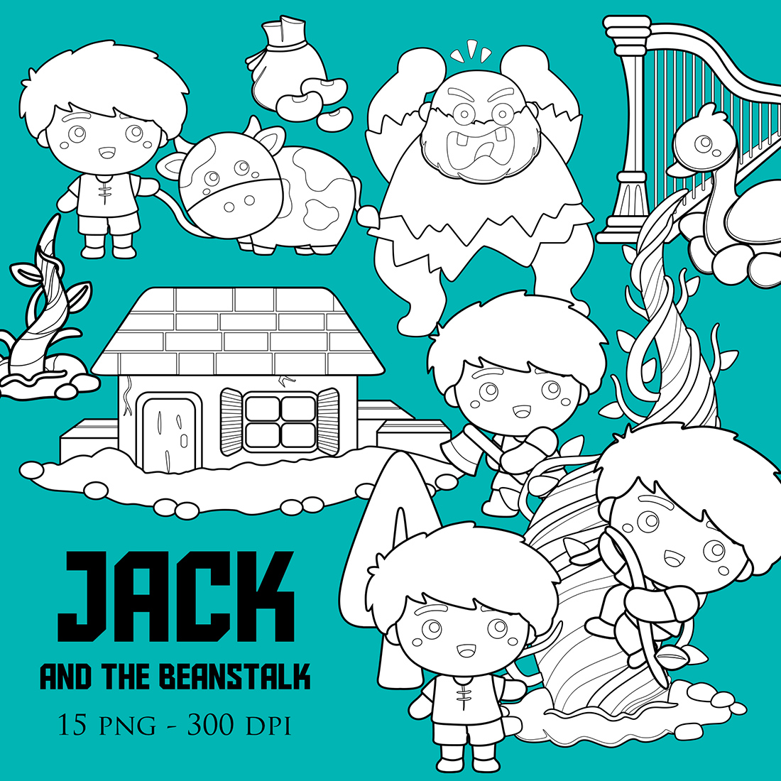 Jack and the Beanstalk Classic Bedtime Story Scrapbook Digital Stamp cover image.