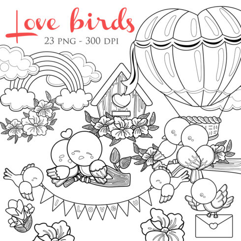 Love Birds Lovely Valentine Scrapbook Digital Stamp cover image.