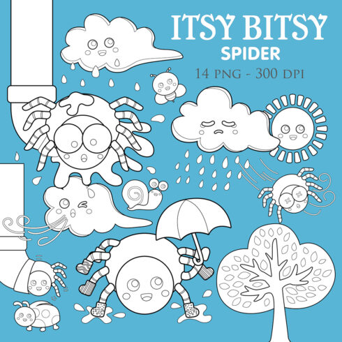 Itsy Bitsy Spider Rhymes Classic Bedtime Story Kids Scrapbook Digital Stamp cover image.