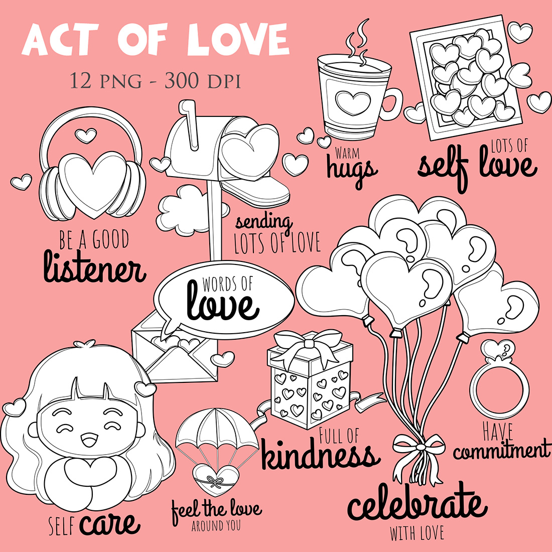 Valentine Act of Love Letter Scrapbook Digital Stamp cover image.