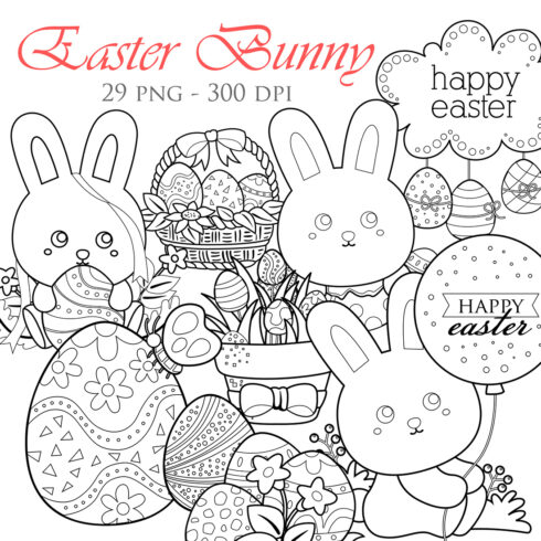 Easter Holiday Rabbit Bunny Egg Easter Scrapbook Digital Stamp cover image.