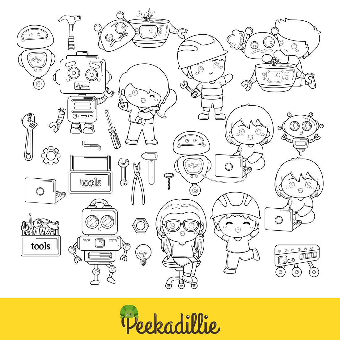 Repair Robot Engineer Scrapbook Digital Stamp preview image.