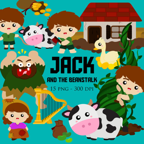 Jack and the Beanstalk Classic Bedtime Story Kids Vector Clipart Illustrations cover image.