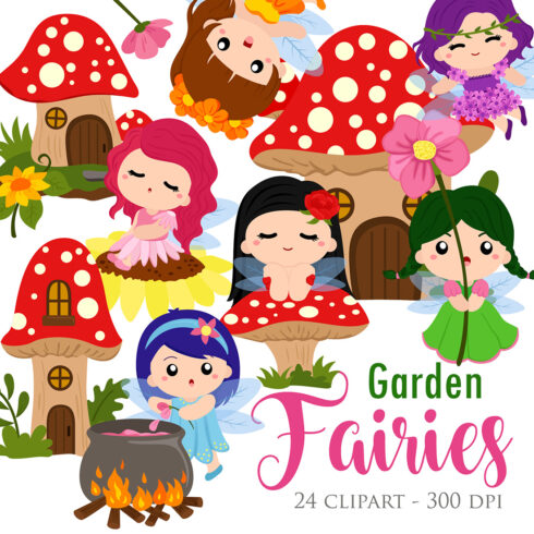 Garden Fairies Spring Fairy Angel Wings Vector Clipart Illustrations cover image.