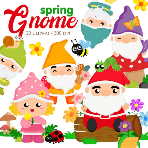 Spring Gnome Colorful Kids Vector Clipart Illustrations cover image.
