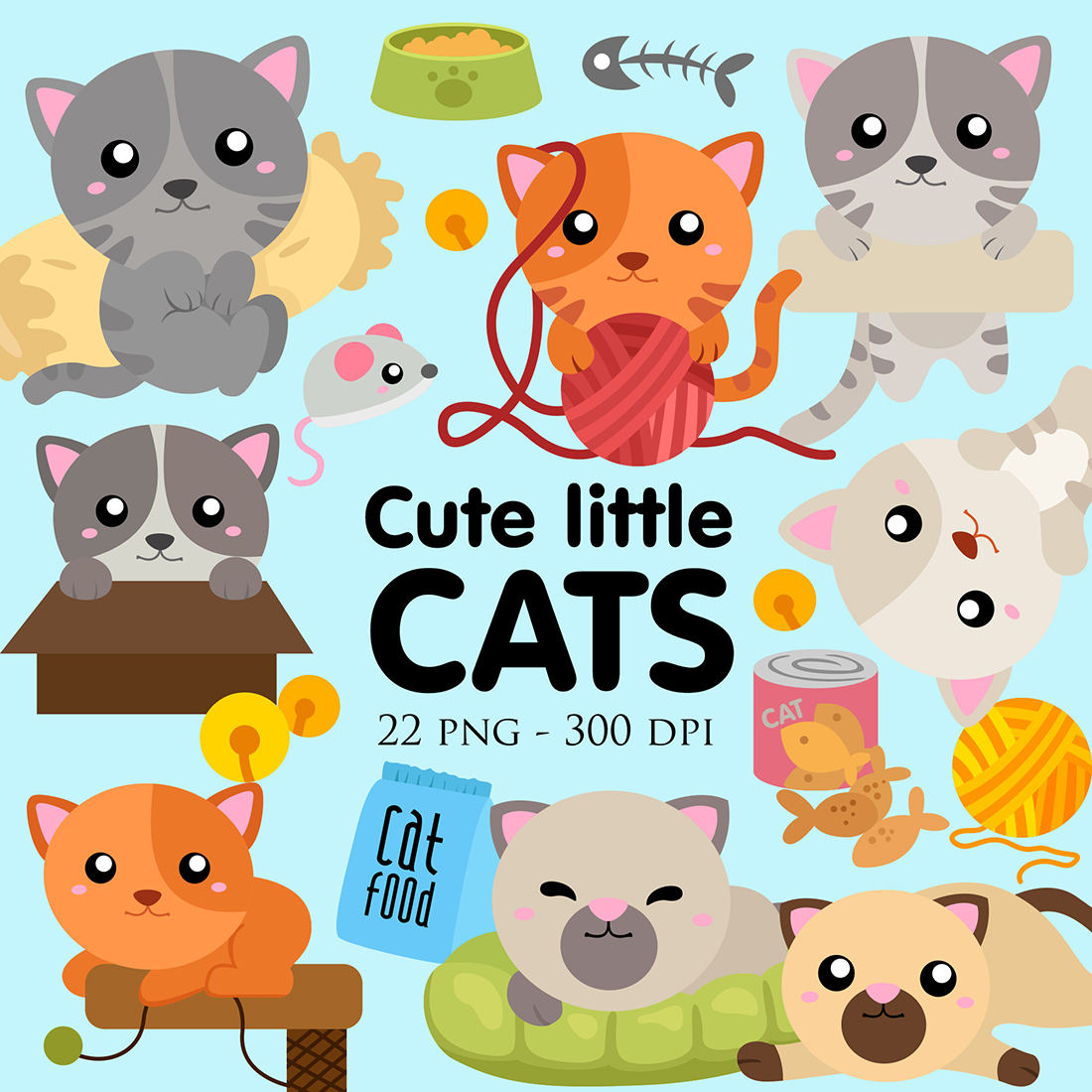 Cute Cats Animal Vector Clipart Illustrations cover image.