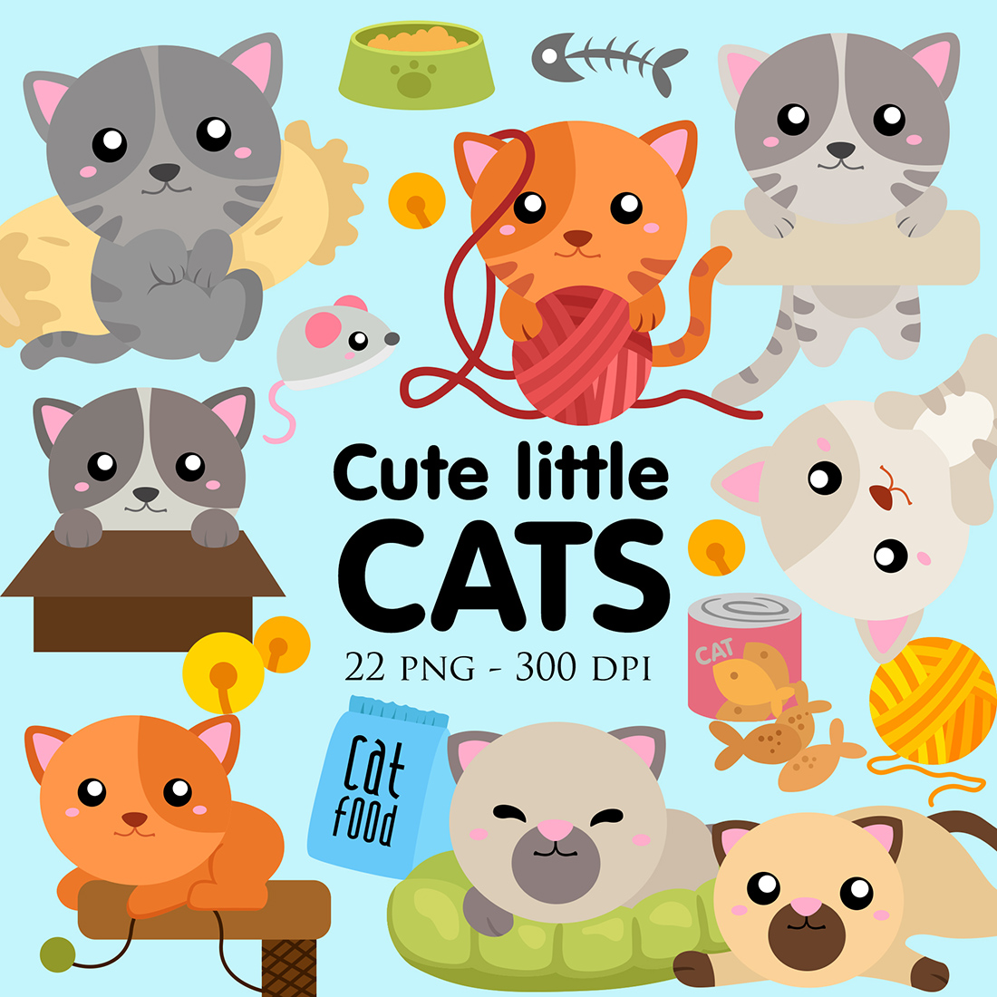 Cute Cats Clipart Cat PNG Cute Cat Playing Clipart Digital 