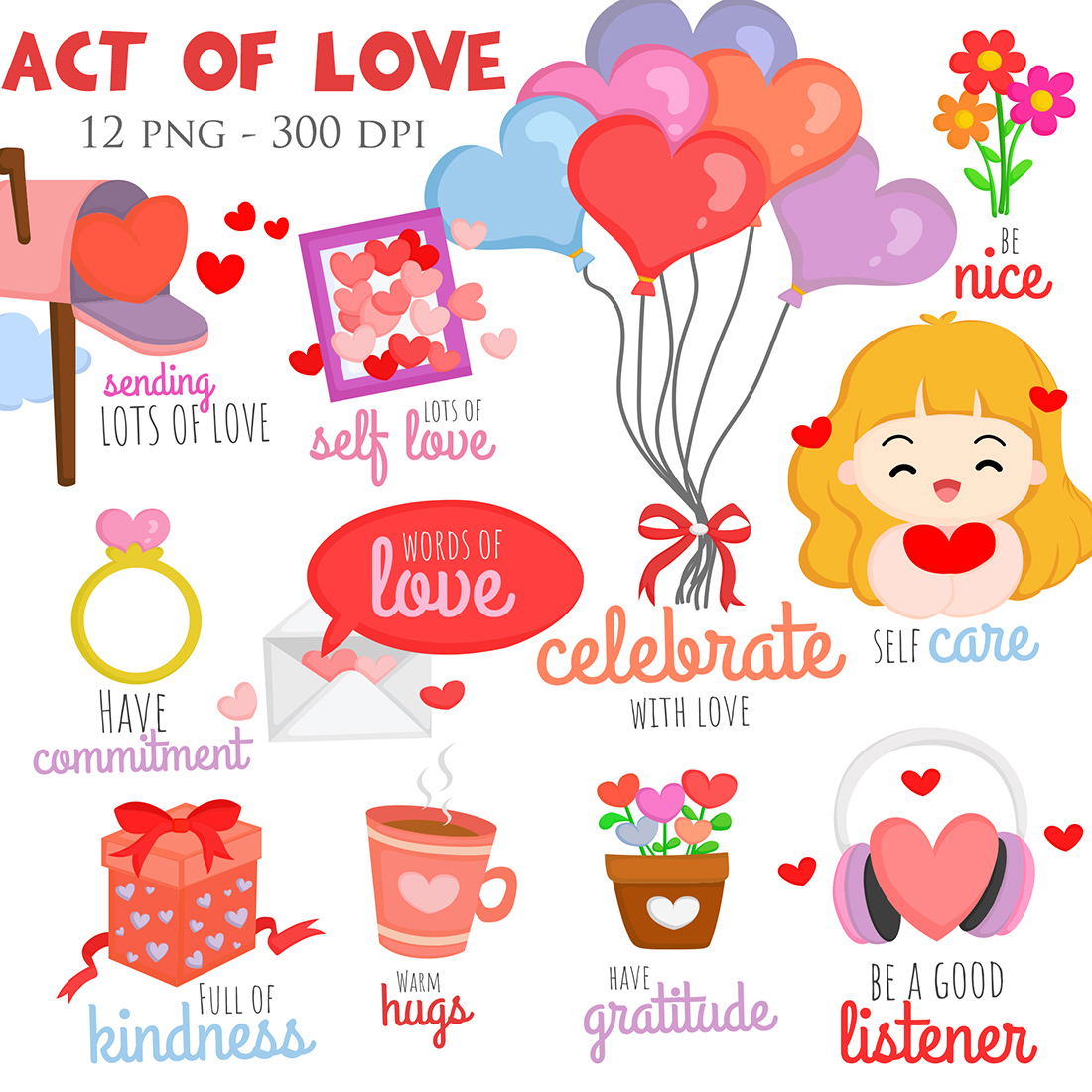 Act of Love Valentine Love Letter Vector Clipart Illustrations cover image.
