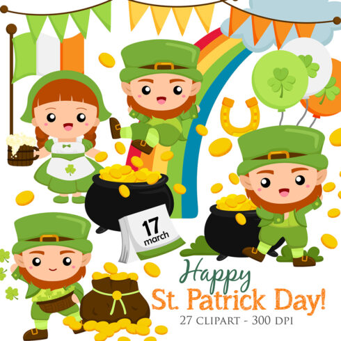 St Patrick Holiday Irish Vector Clipart Illustrations cover image.