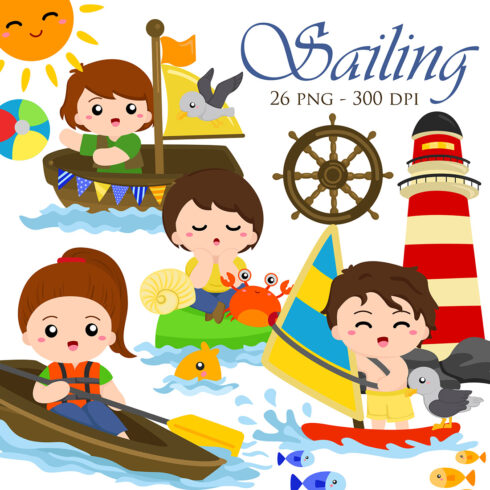 Sailing Nautical Sea Vector Clipart Illustrations cover image.