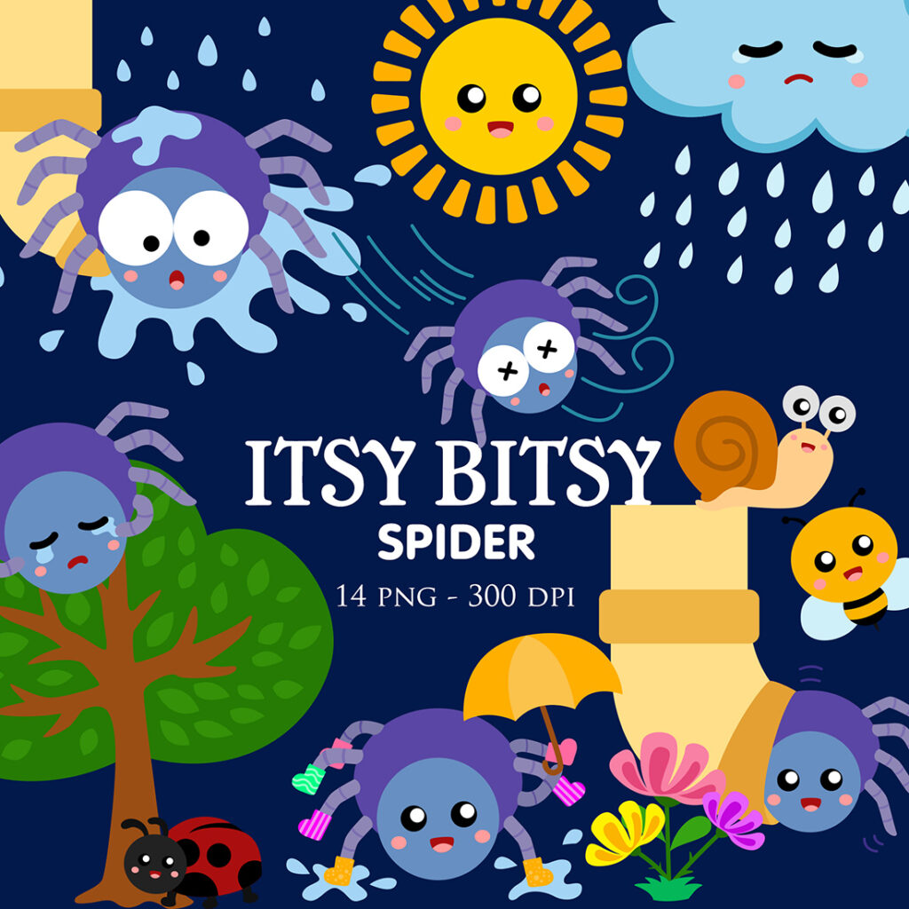 Itsy Bitsy Spider Classing Song Rhymes Kids Bedtime Story Vector ...