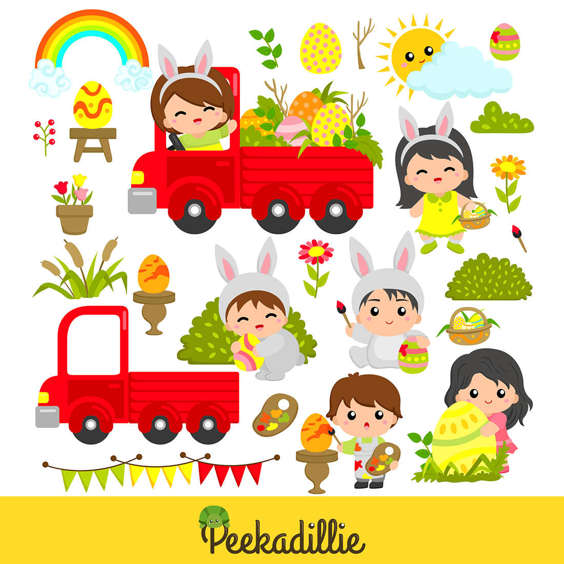Easter Kids Holiday Eggs Colorful Vector Clipart Illustrations preview image.