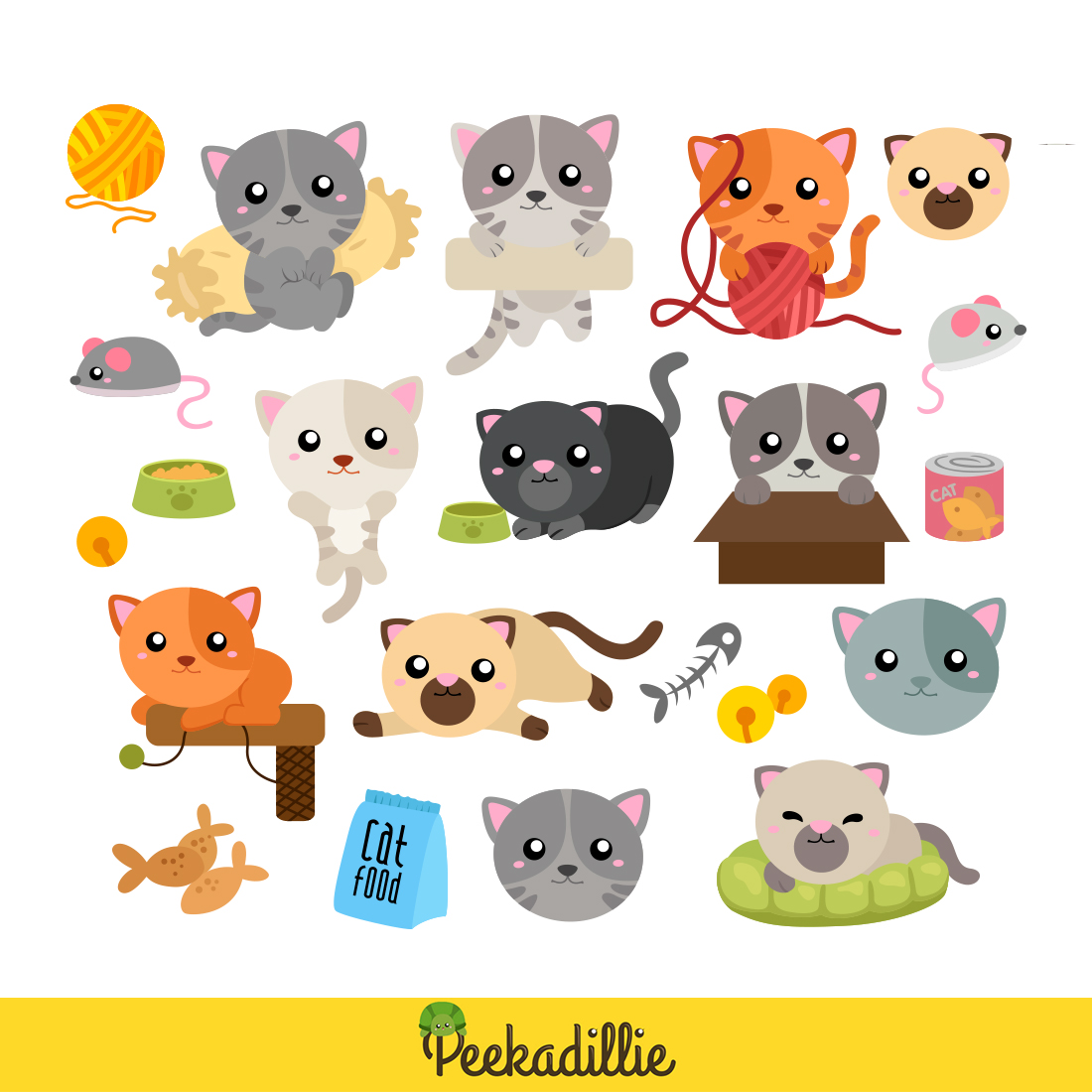 Cute Cats Animal Vector Clipart Illustrations preview image.