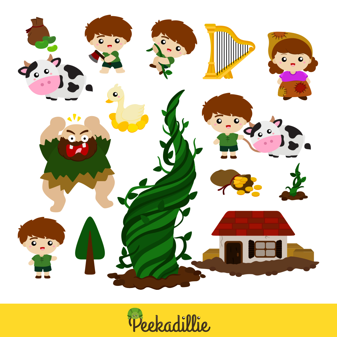 Jack and the Beanstalk Classic Bedtime Story Kids Vector Clipart Illustrations preview image.