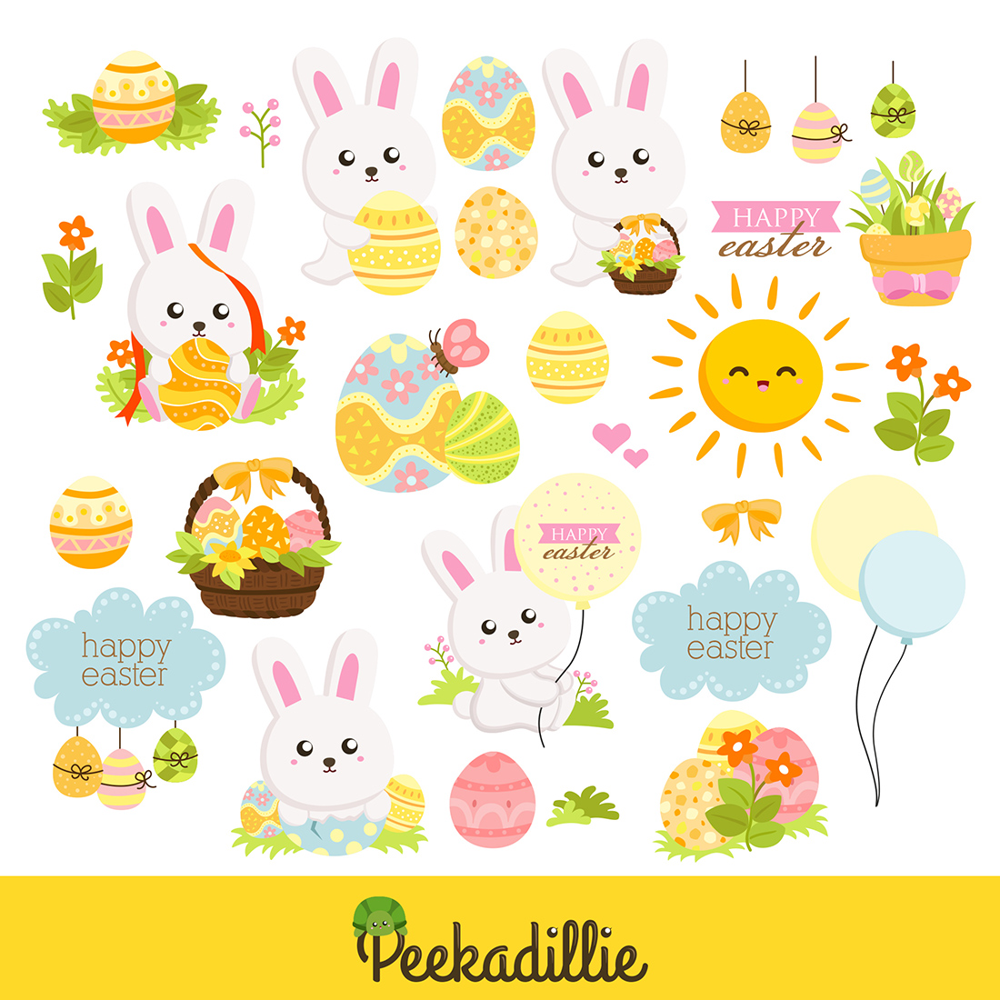 Easter Holiday Happy Easter Bunny Egg Rabbit Easter Vector Clipart Illustrations preview image.