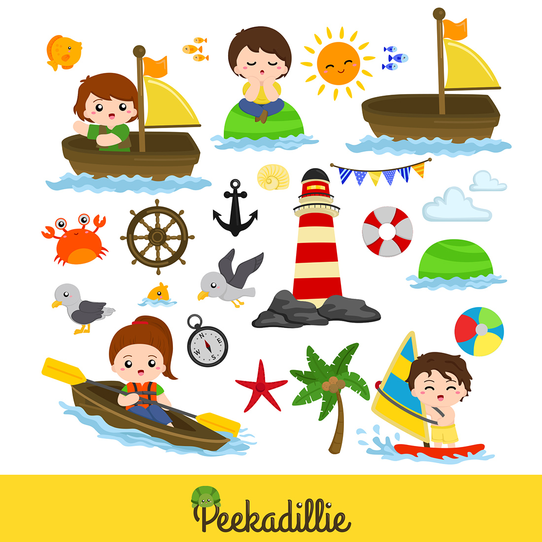 Sailing Nautical Sea Vector Clipart Illustrations preview image.