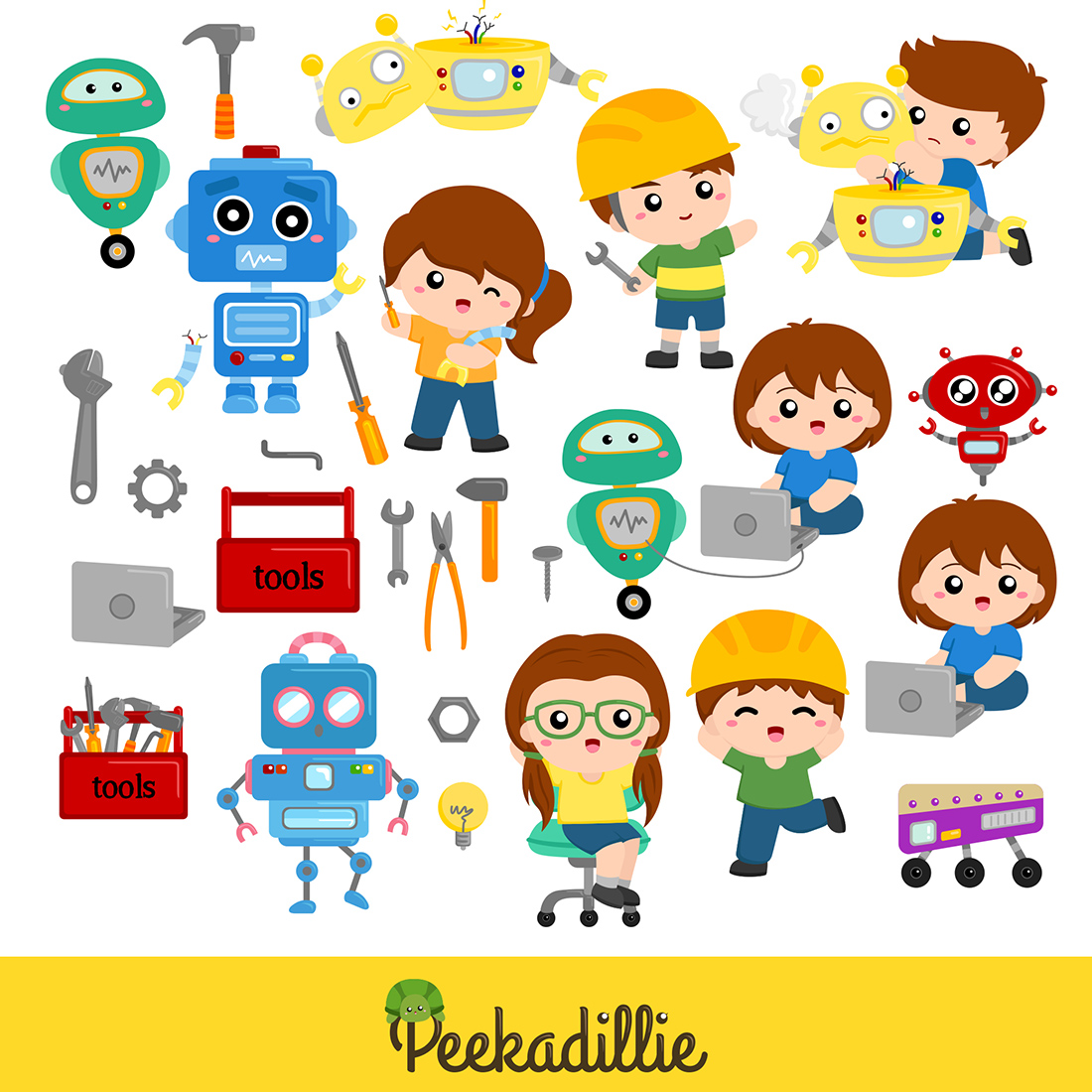 Repairing Robot Engineer Vector Clipart Illustrations preview image.