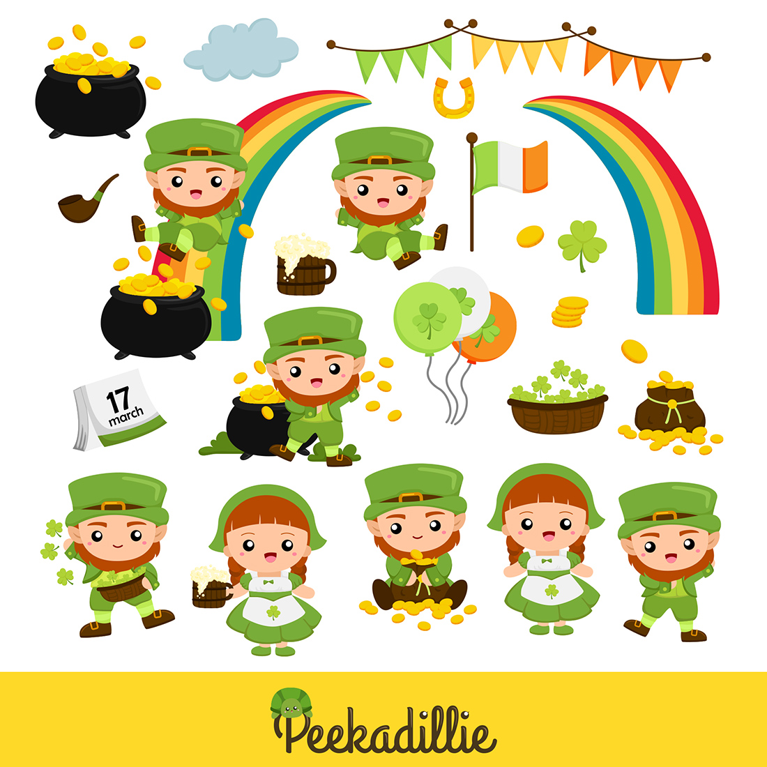 St Patrick Holiday Irish Vector Clipart Illustrations preview image.