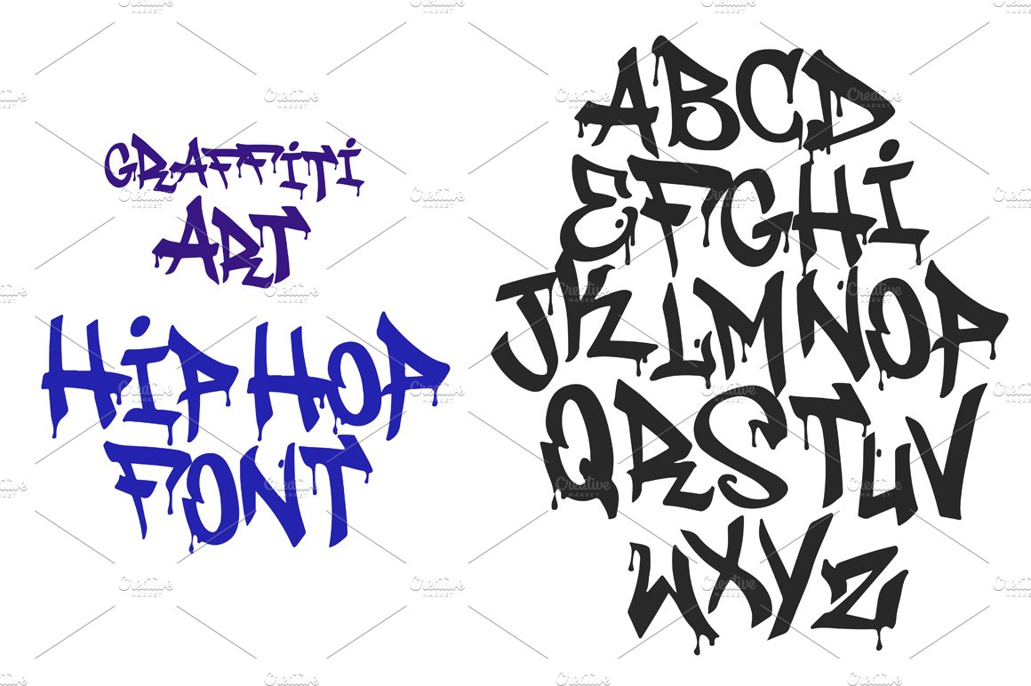 Graffiti font alphabet different letters. Vector Poster