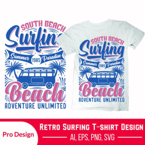 Summer Surfing Retro T-Shirt Design Vintage Color Vector Graphics cover image.