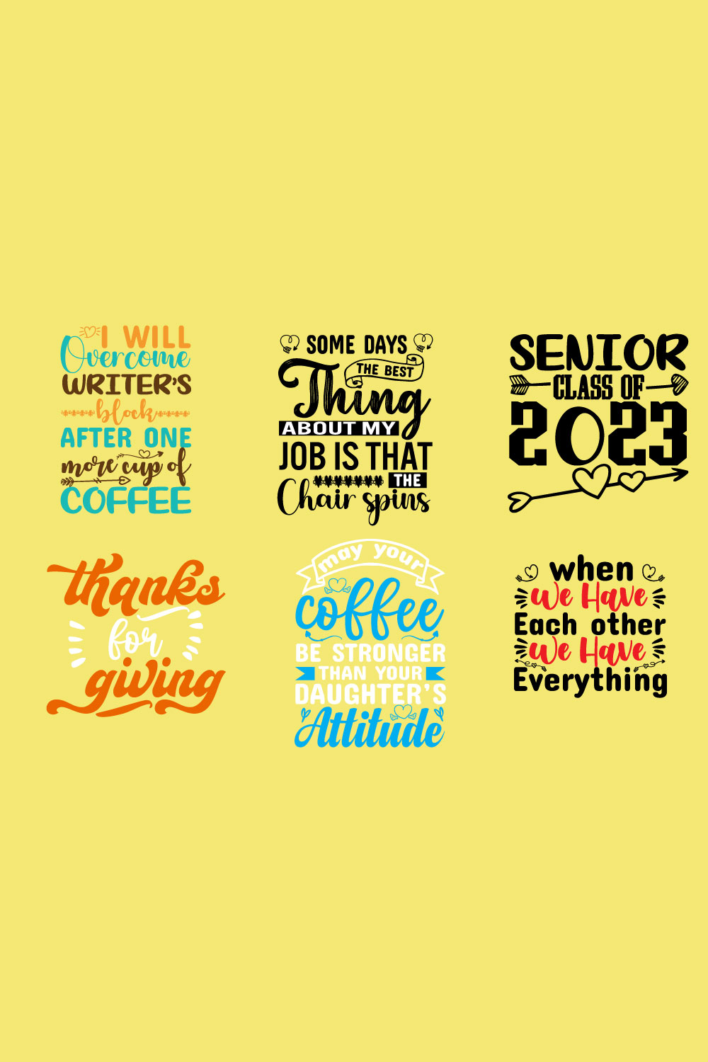 6 Typography T-shirt Design bundles pinterest preview image.