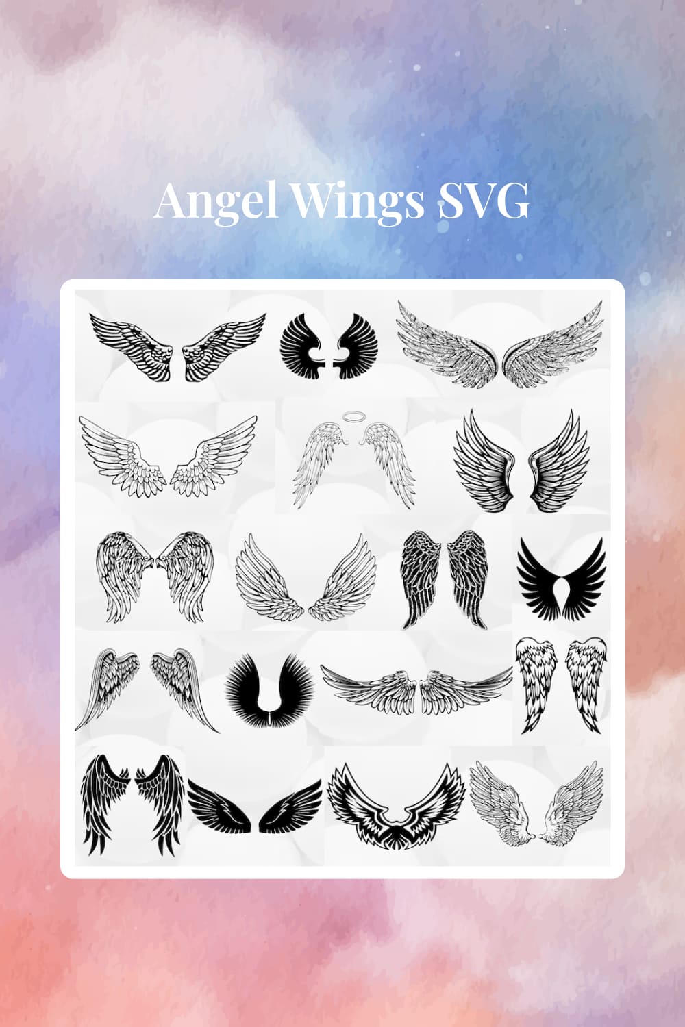Collage of images of angel wings in light and dark design.