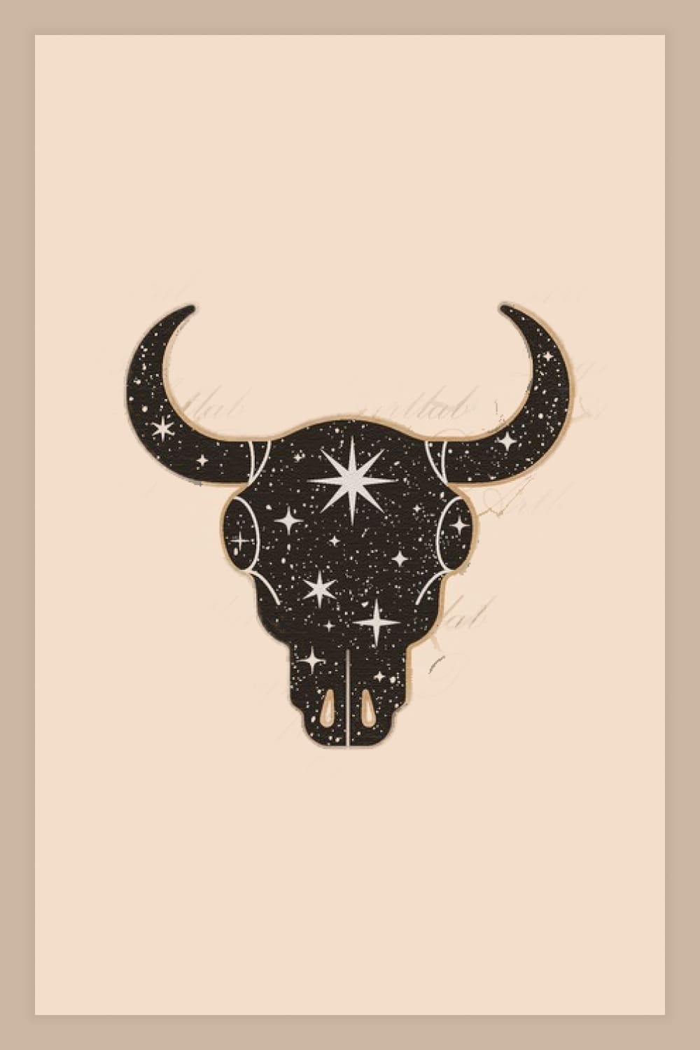 Cow skull with stars on a beige background.