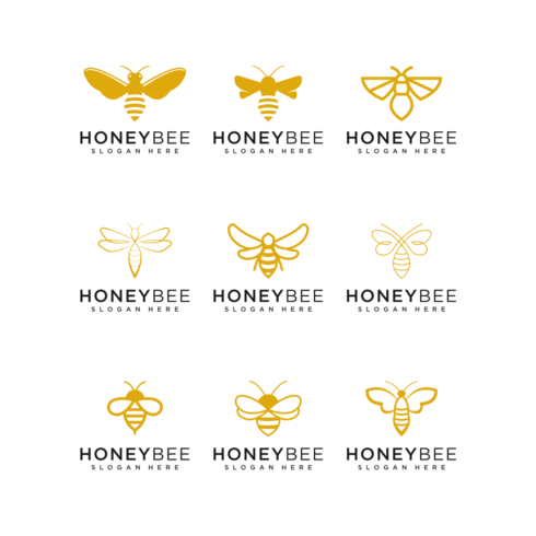 set of honey bee logo vector design cover image.