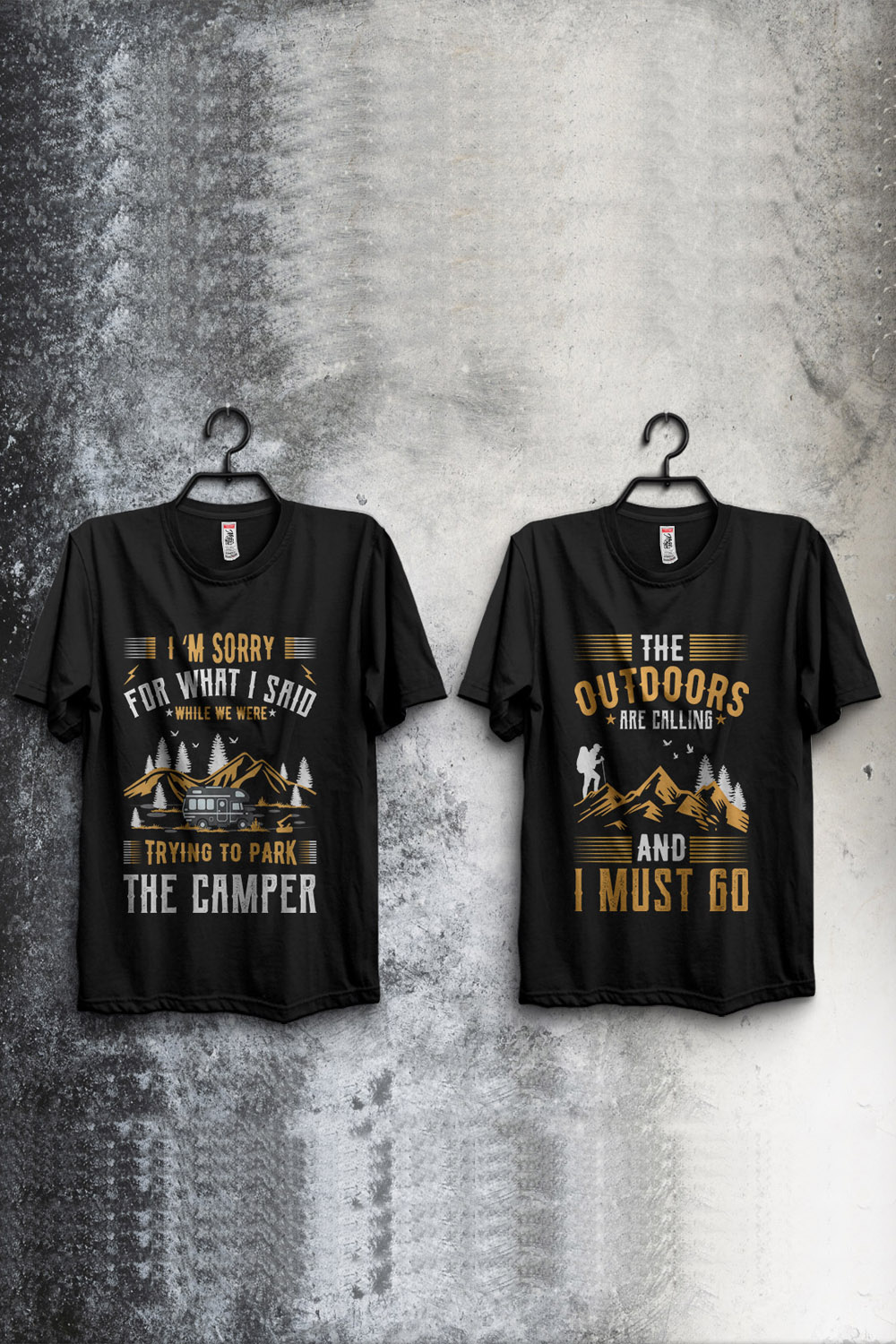 Camping And Adventure T-Shirt Design, 2 Design pinterest preview image.