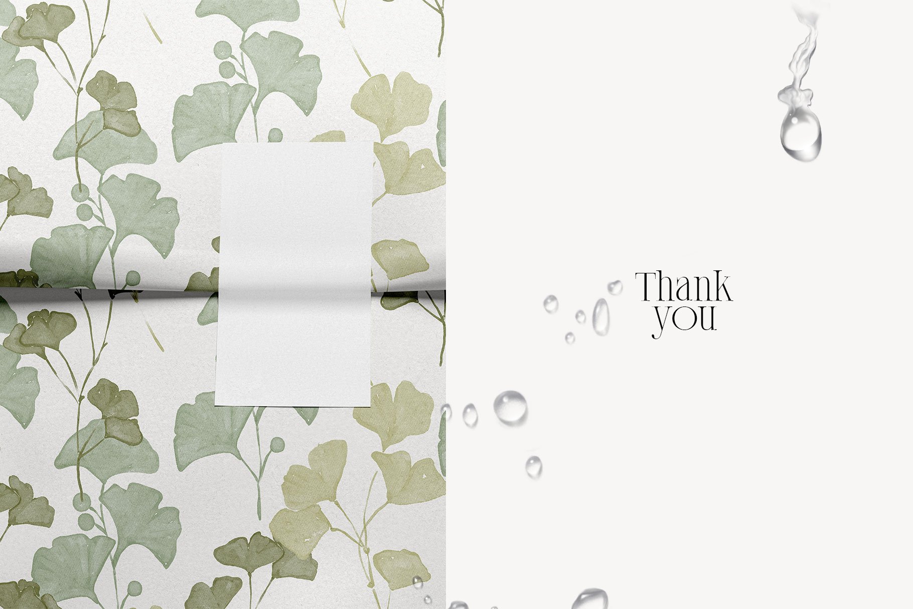 Thank card with water drops on it.