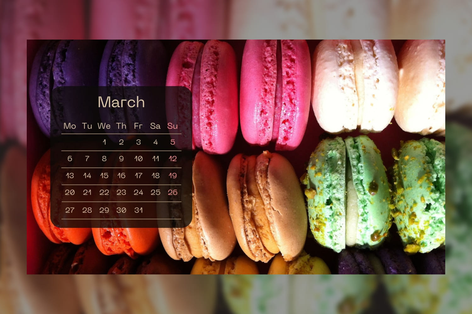 Calendar for March with multicolored bizet background.