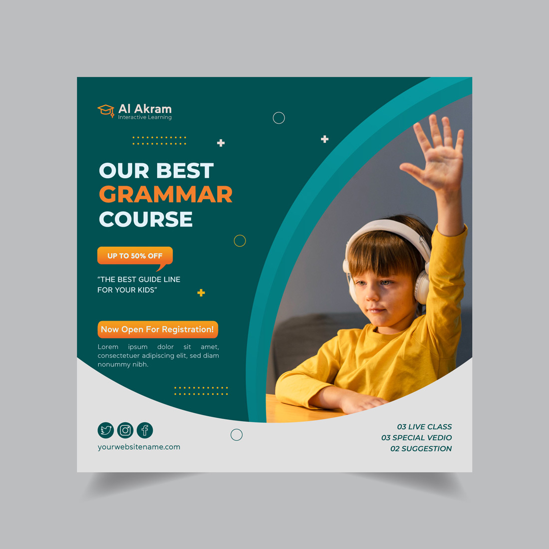 School education admission social media post and Square flyer template only-$2 cover image.