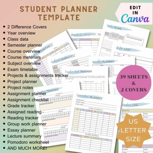 Student Planner Template - Editable by Canva cover image.
