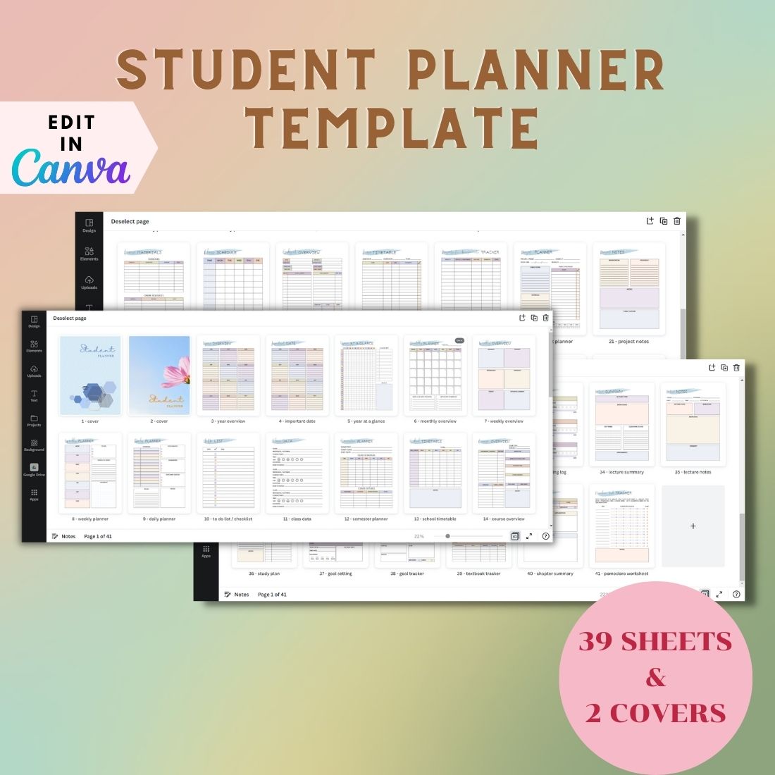 Student Planner Template - Editable by Canva preview image.