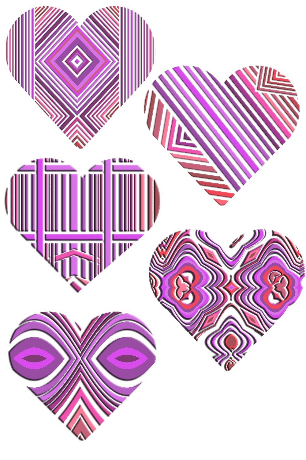 Set of 8Purple Pink Geormetic Valentine Cutout DXF PNG AI pinterest preview image.