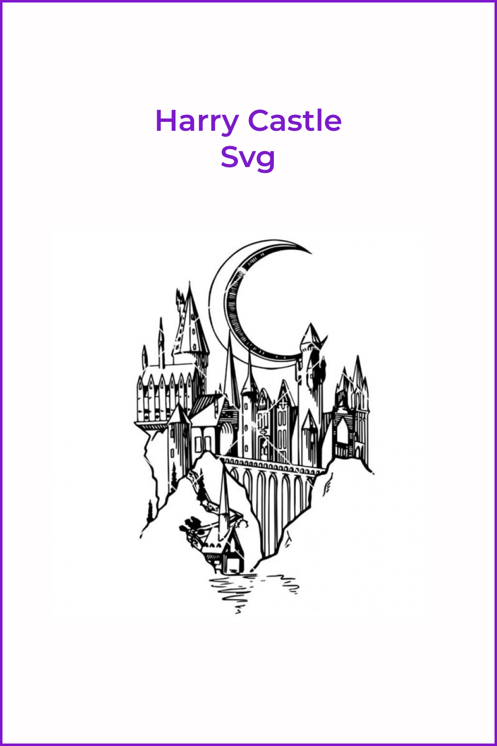 Silhouette image of Hogwarts castle and moon.