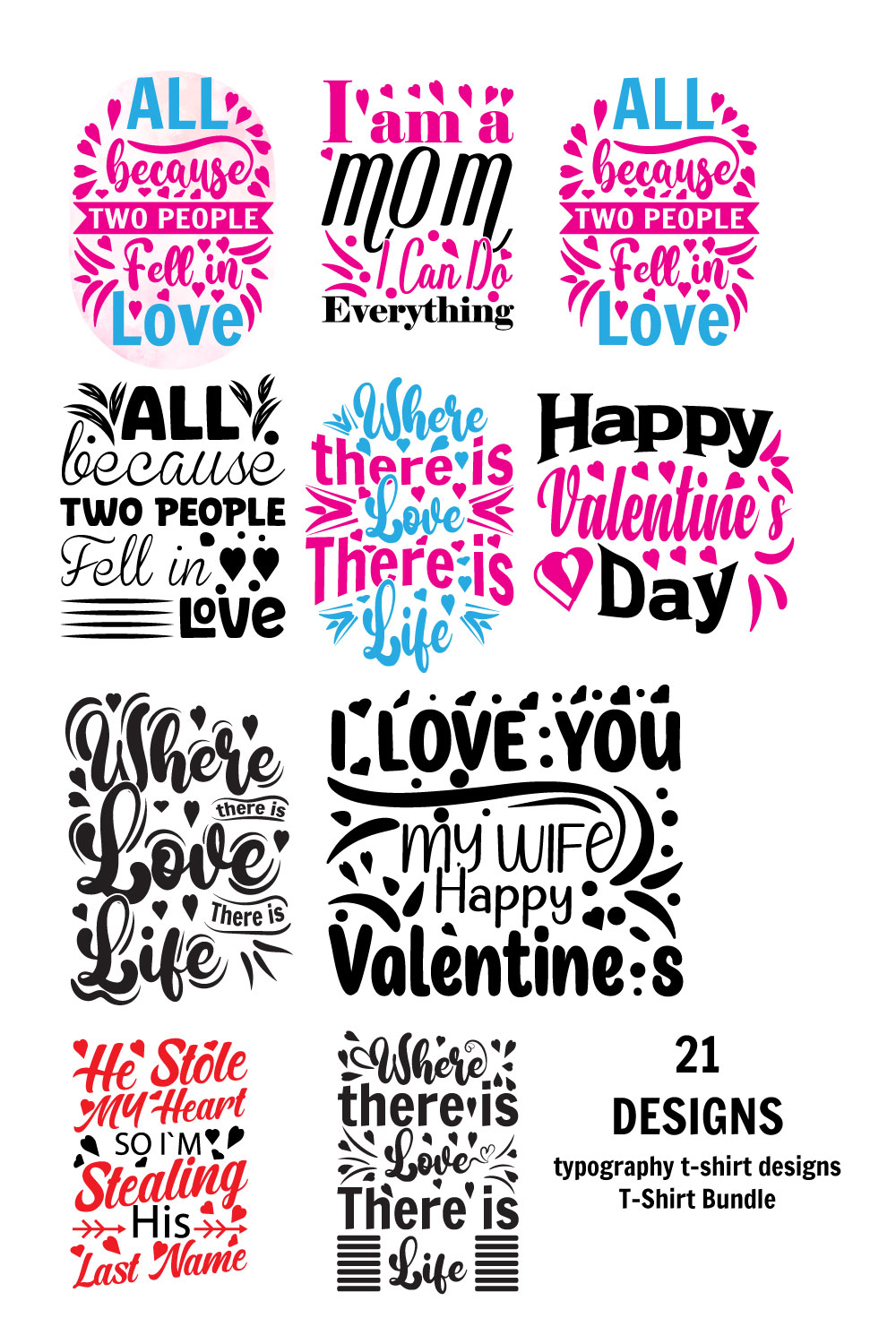 typography t-shirt designs T-Shirt Bundle, valentine day t shirt design pinterest preview image.
