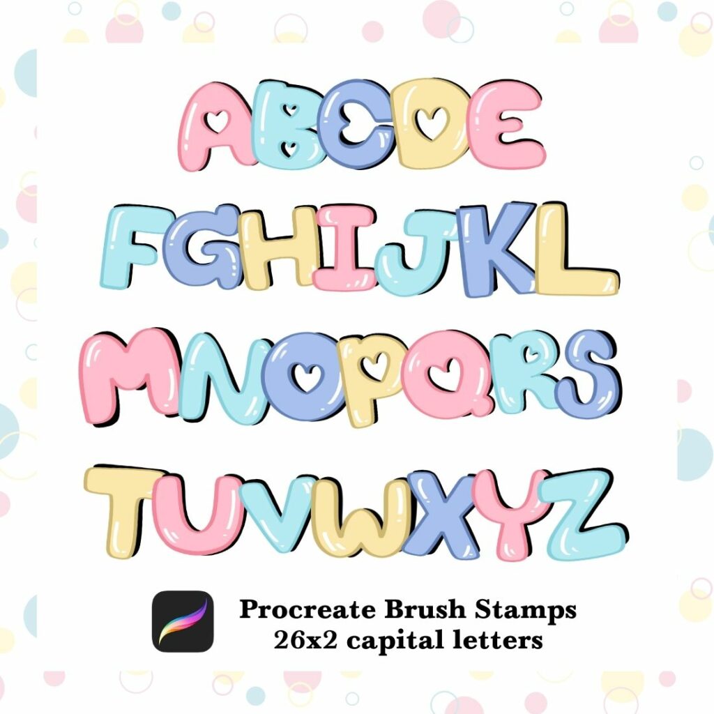 26x2 Captial Letters Procreate Brush Stamps - MasterBundles