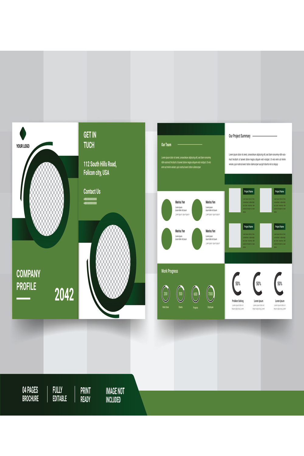 Bifold company brochure template design pinterest preview image.