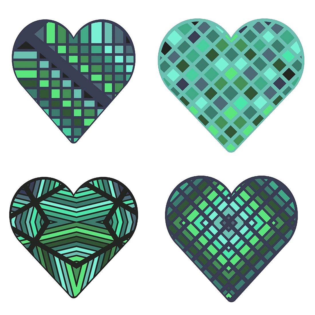 Quilted Heart Teal Hues Set of 8 DXF Files PNG SVG cover image.