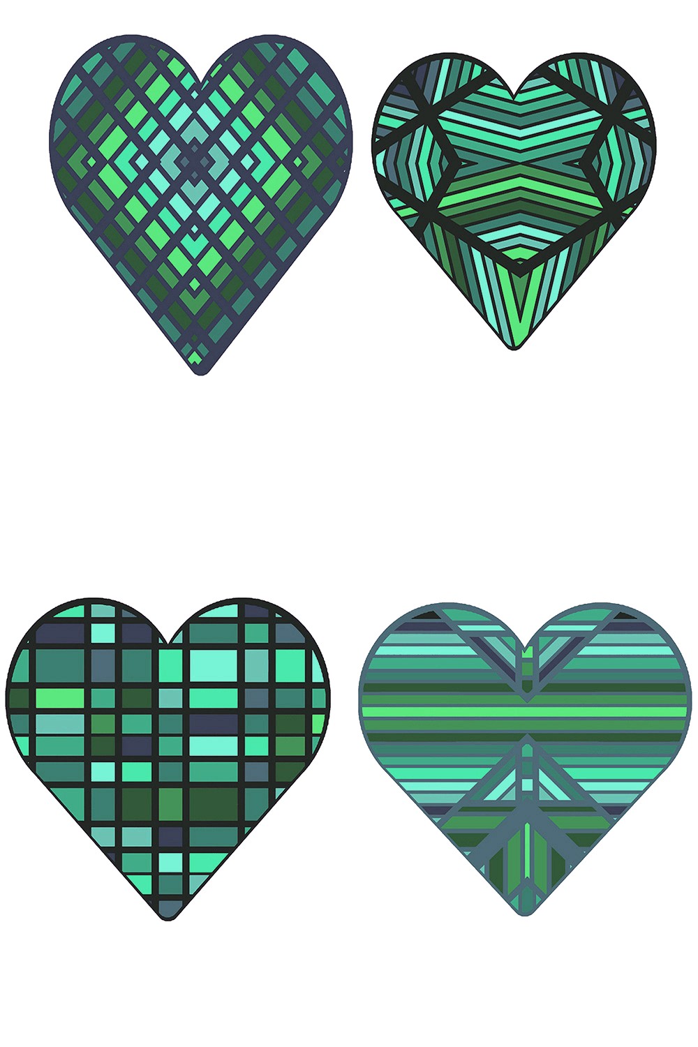 Quilted Heart Teal Hues Set of 8 DXF Files PNG SVG pinterest preview image.